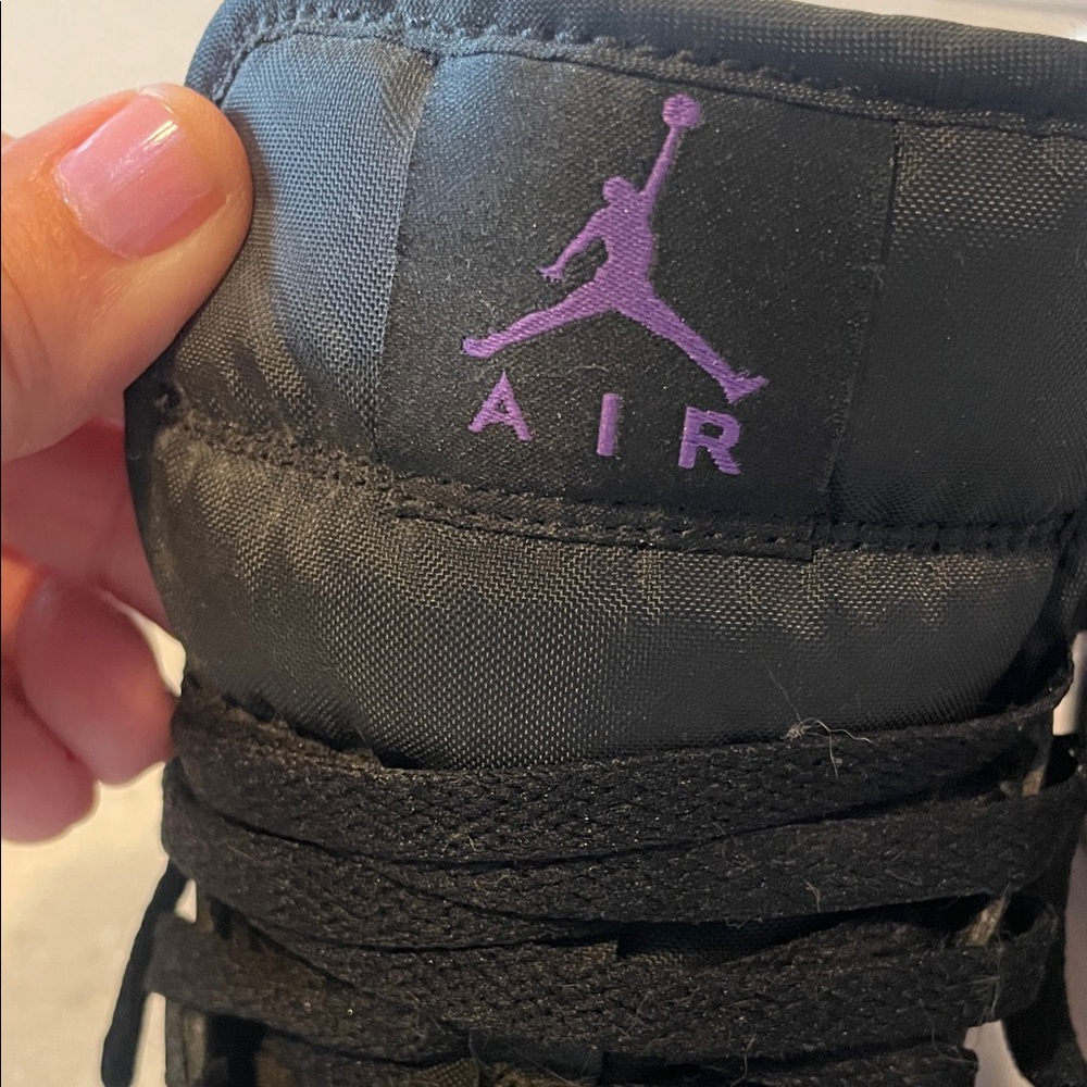Nike Air Jordan 1 Mid Black and Purple Sneakers - Picture 3 of 7